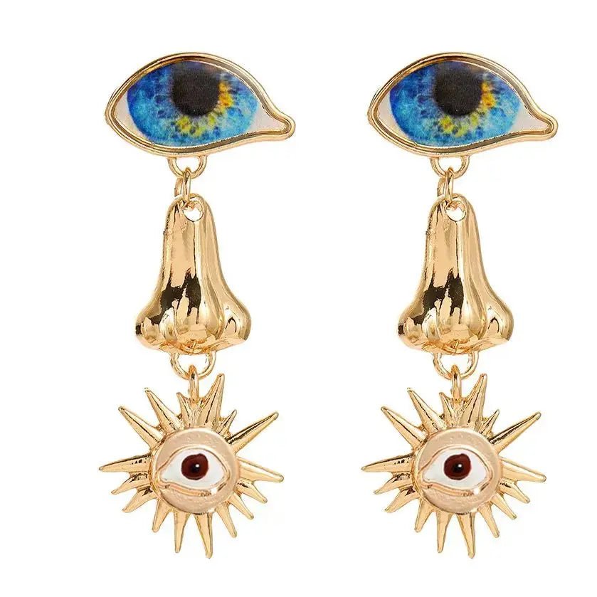 Personality Creative Golden Fatima Eye Earrings for Woman Party Jewelry - FluxDigital