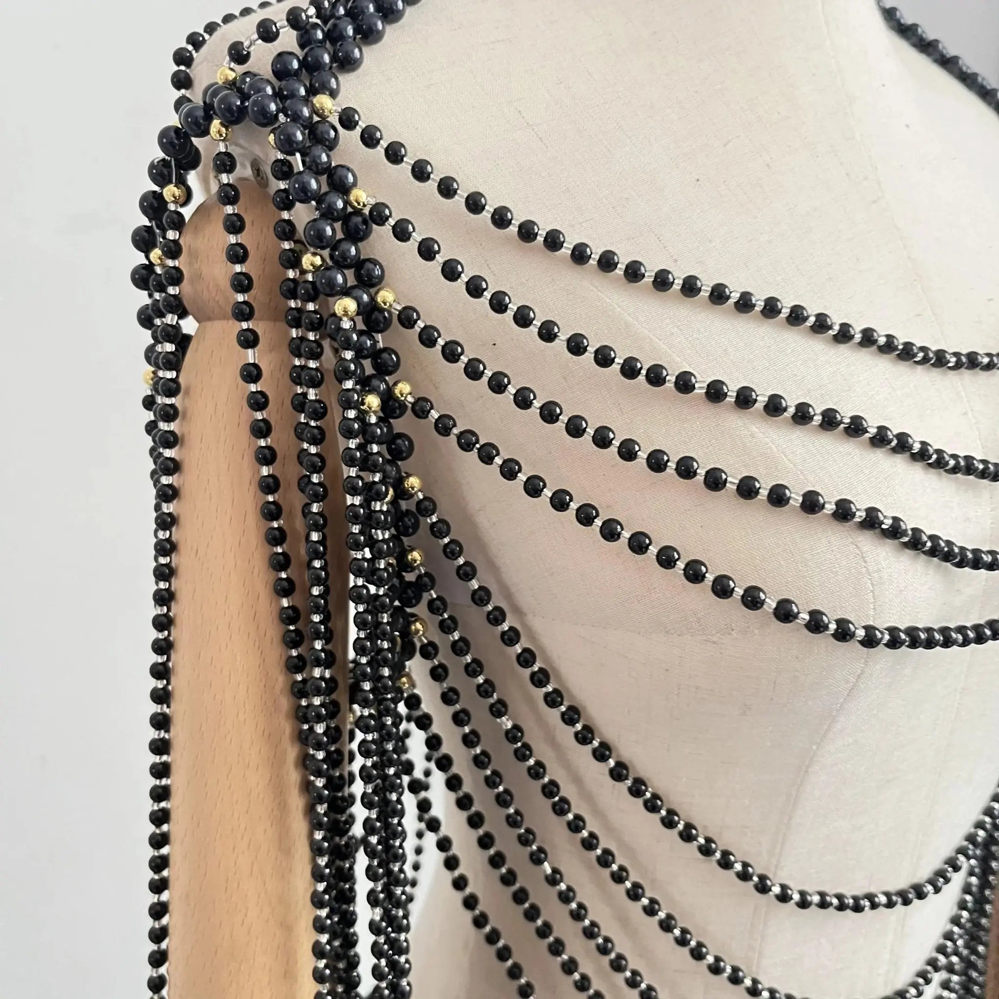 Personality Fashion Pearl Jewelry Leather Exaggerated Multilayer Pearl Body Chain - FluxDigital