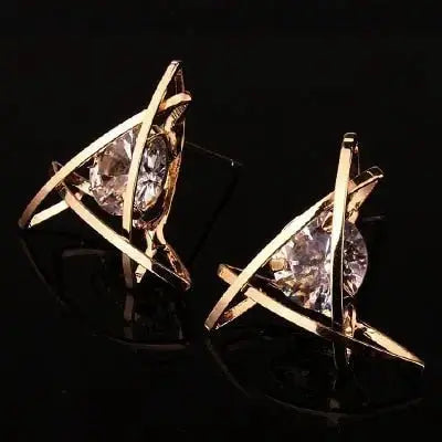Women's earrings Europe and the new jewelry geometric hollow square triangle zircon earrings fashion banquet jewelry - FluxDigital