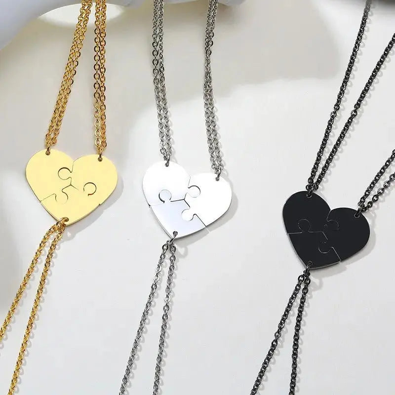 Jewelry Fashion Stainless Steel Heart Puzzle Laser DIY Friendship Pendant - FluxDigital