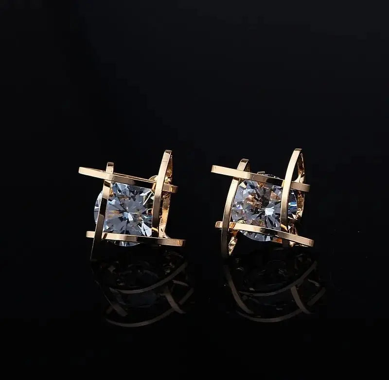 Women's earrings Europe and the new jewelry geometric hollow square triangle zircon earrings fashion banquet jewelry - FluxDigital