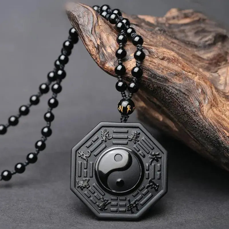 Black Obsidian Yin Yang Necklace Pendant Chinese BAGUA Men's Jewelry Women's Jewelry - FluxDigital