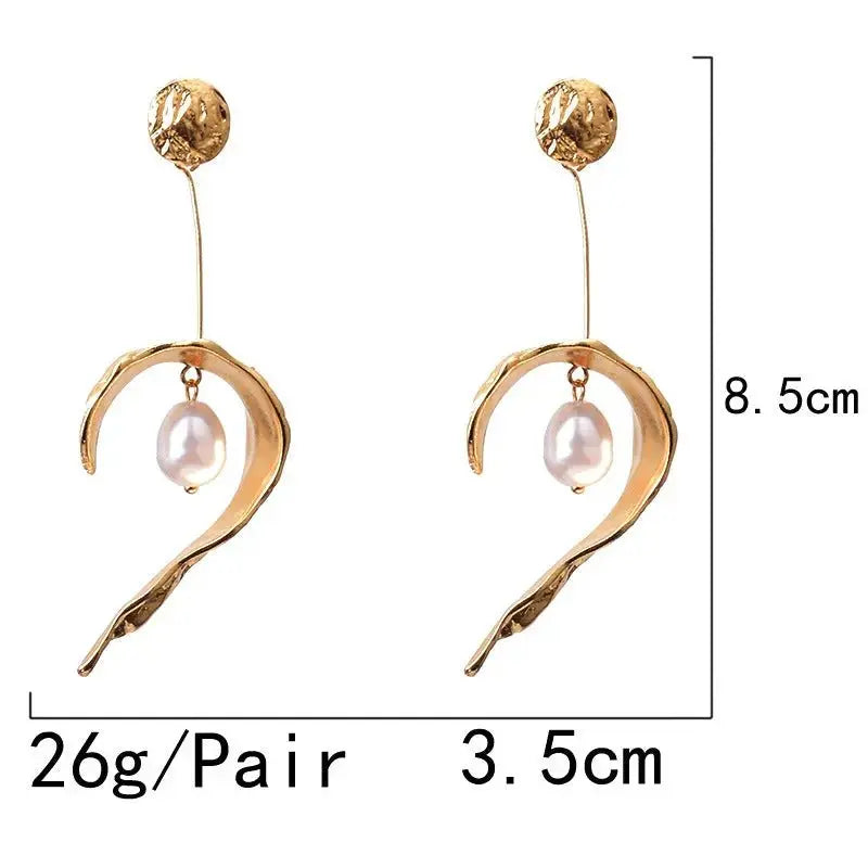 Ladies Fashion Earrings Heart Pearl Metal Jewelry - FluxDigital