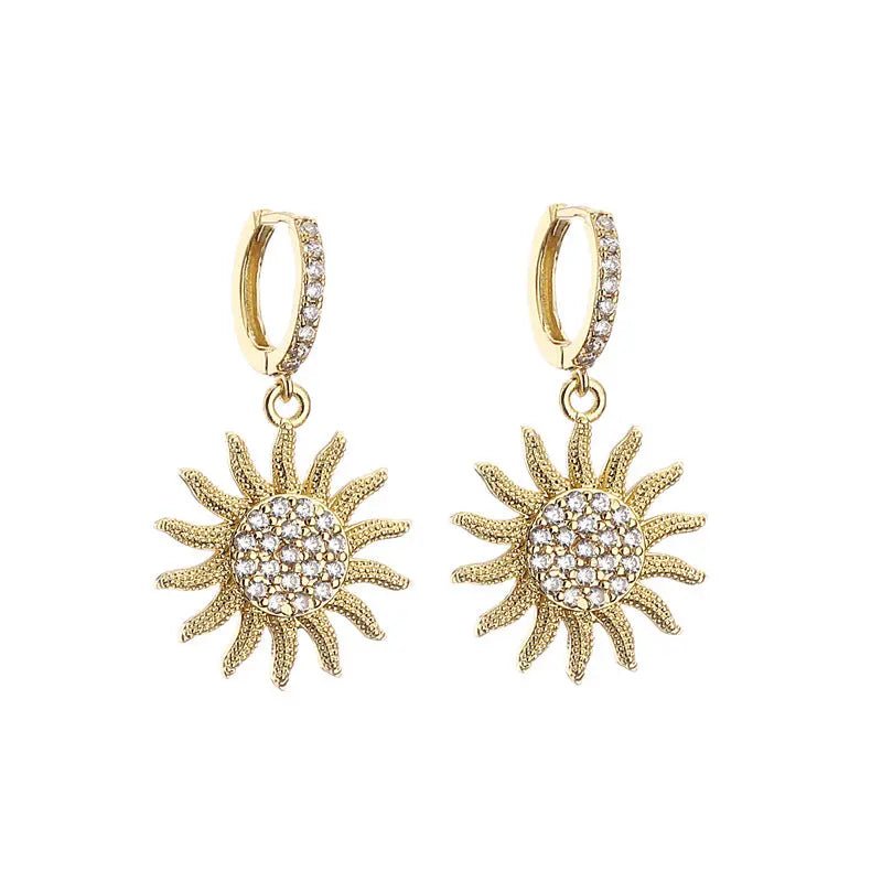 Micro Inlaid Zircon Sun Necklace Earring Set Jewelry Sunflower - FluxDigital