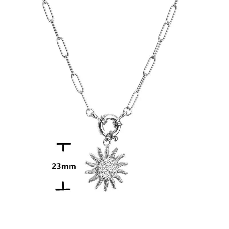 Micro Inlaid Zircon Sun Necklace Earring Set Jewelry Sunflower - FluxDigital