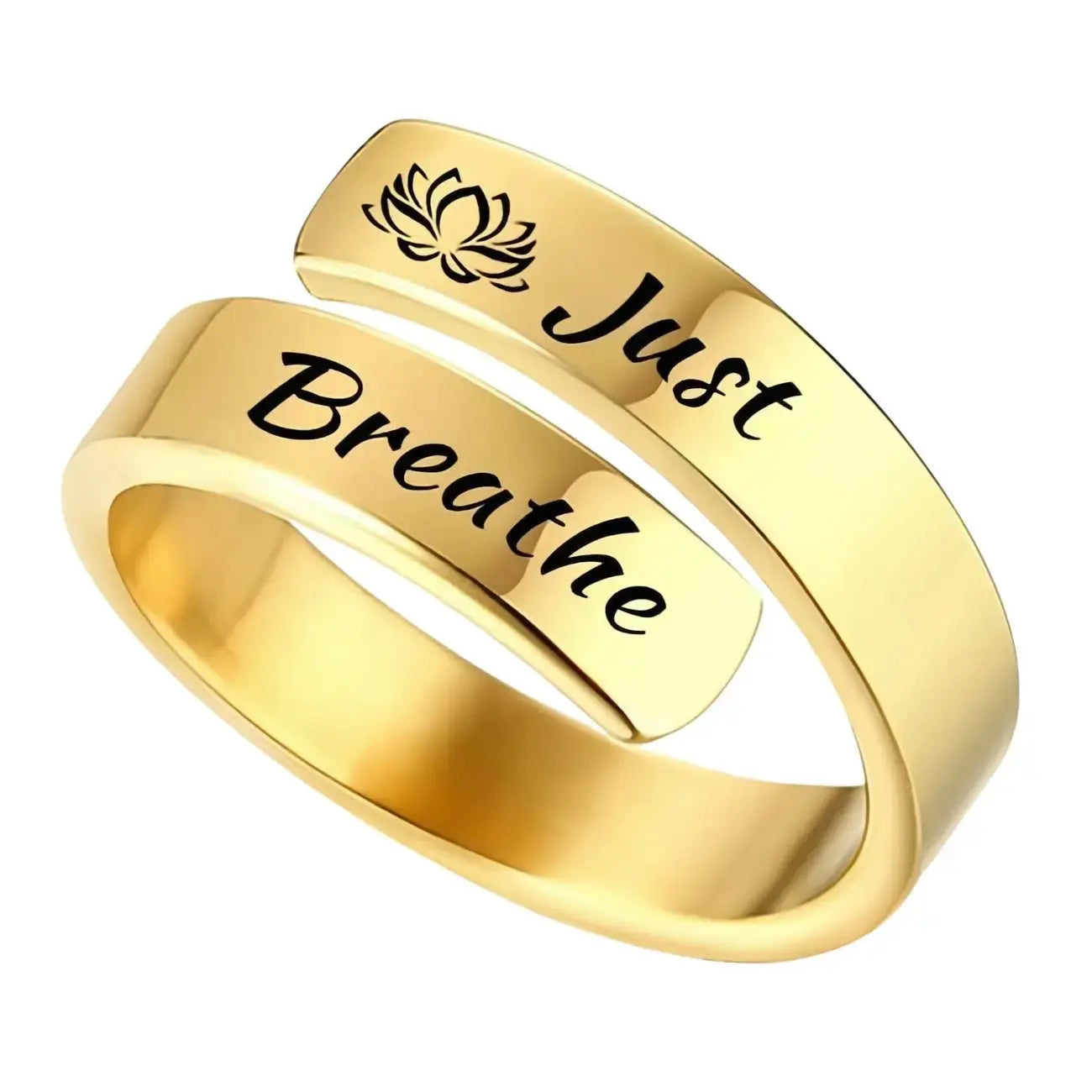 Open mouth jewelry for women Just Breathe letter ring engraved lotus titanium steel jewelry for men - FluxDigital