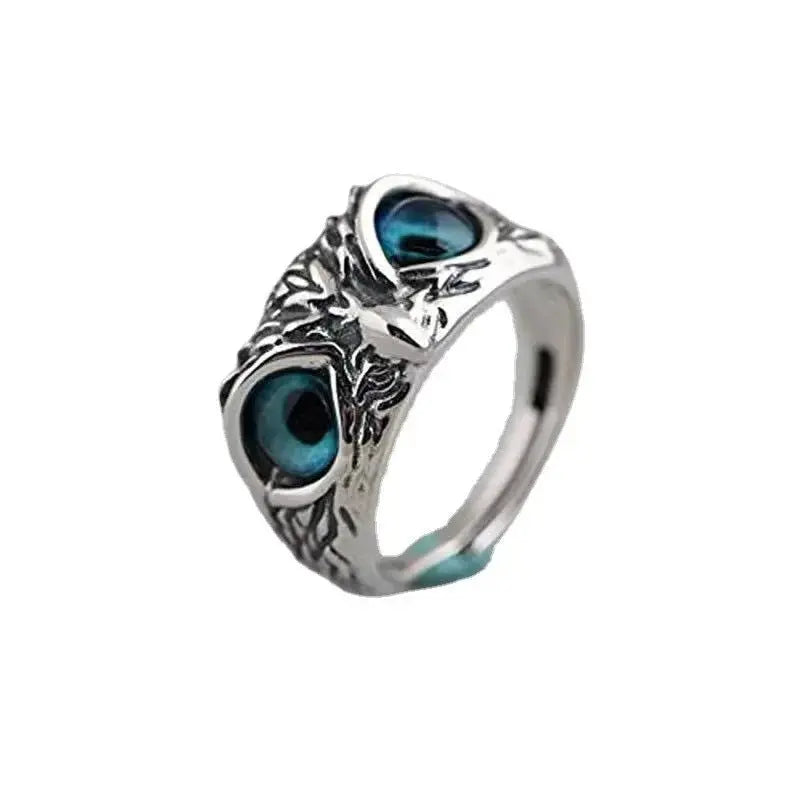 New Vintage Alloy Blue Eyes Owl Ring Adjustable Jewelry - FluxDigital