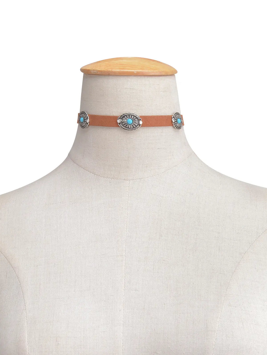 Fashion Jewelry Bohemian Retro Simple Metal Flower Plate Turquoise Necklace - FluxDigital