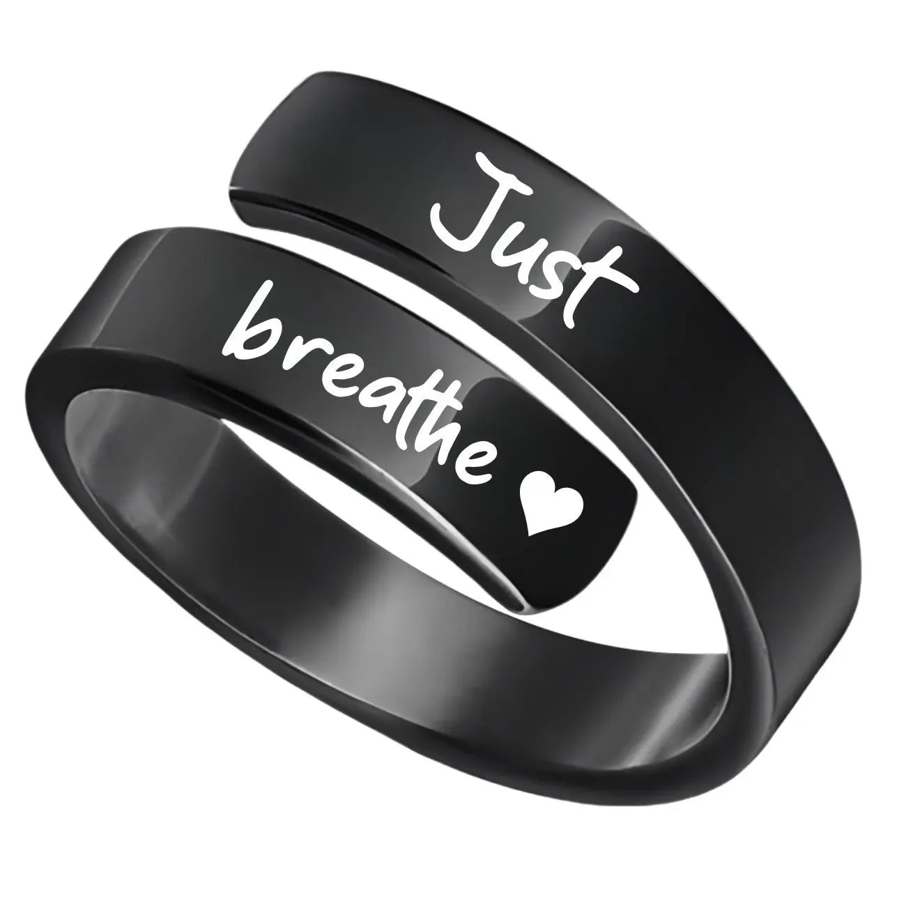 Open mouth jewelry for women Just Breathe letter ring engraved lotus titanium steel jewelry for men - FluxDigital
