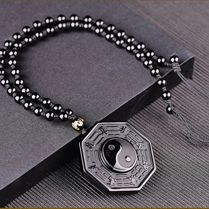Black Obsidian Yin Yang Necklace Pendant Chinese BAGUA Men's Jewelry Women's Jewelry - FluxDigital
