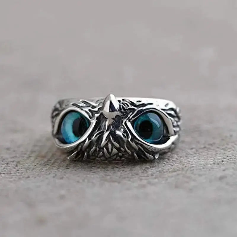 New Vintage Alloy Blue Eyes Owl Ring Adjustable Jewelry - FluxDigital