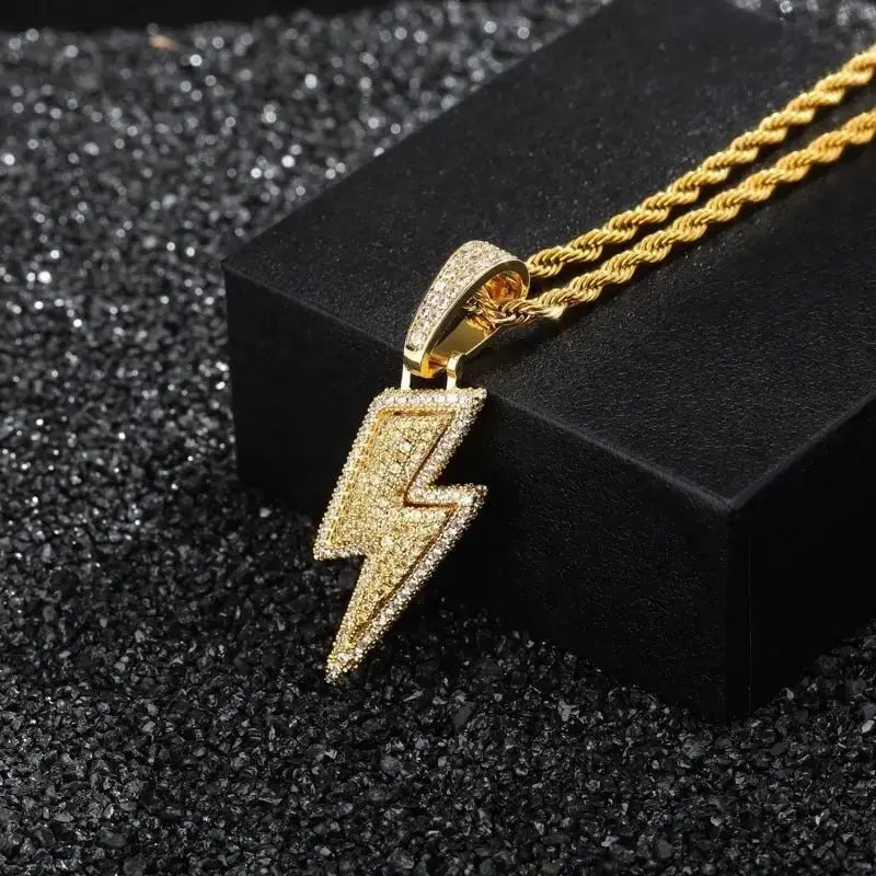 Jewelry Fashion Retro Full Zircon Lightning Necklace Men's Hip Hop Party Locomotive Accessories Pendant Necklace Jewelry - FluxDigital
