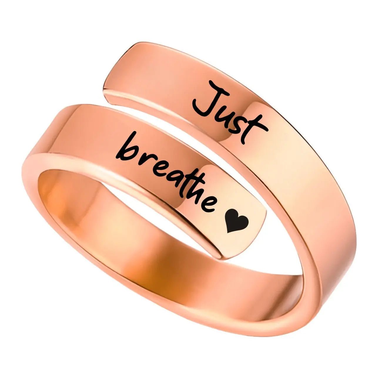 Open mouth jewelry for women Just Breathe letter ring engraved lotus titanium steel jewelry for men - FluxDigital