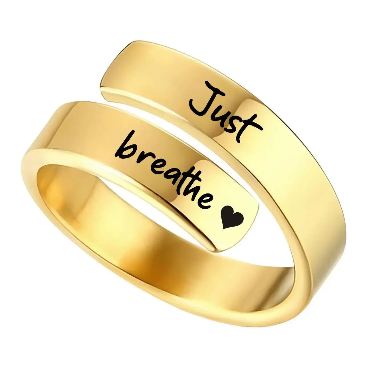 Open mouth jewelry for women Just Breathe letter ring engraved lotus titanium steel jewelry for men - FluxDigital