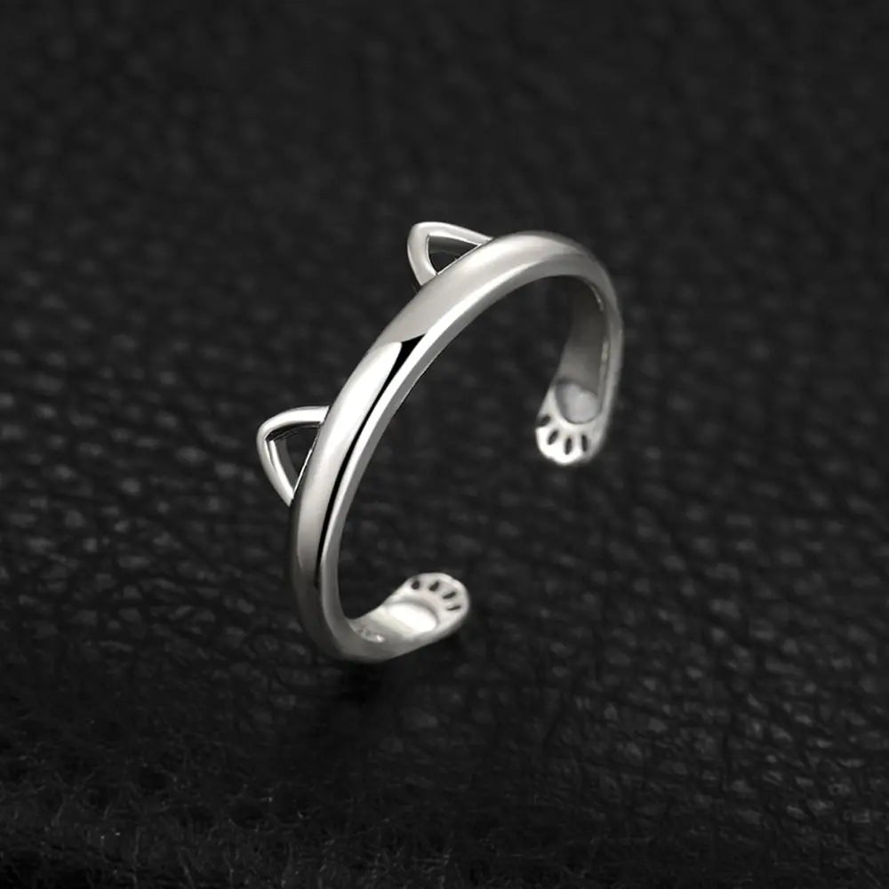 JewelryPalace Lovely Cat Ear Adjustable Open Ring Silver Rings for Women Jewelry Making Fashion Jewelry Gifts - FluxDigital