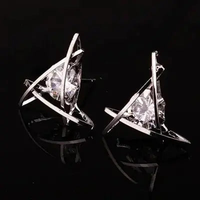 Women's earrings Europe and the new jewelry geometric hollow square triangle zircon earrings fashion banquet jewelry - FluxDigital
