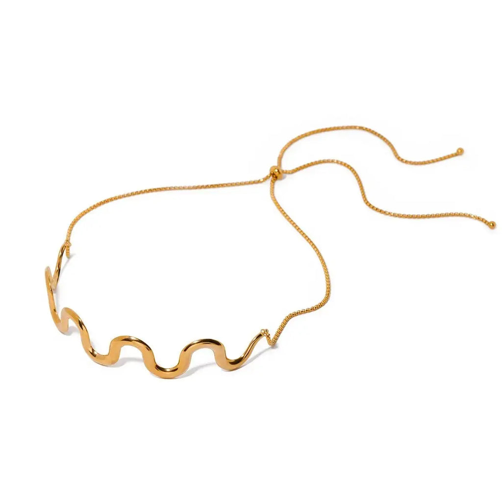 Gold Plated Stainless Steel Wave Pull Necklace Jewelry - FluxDigital
