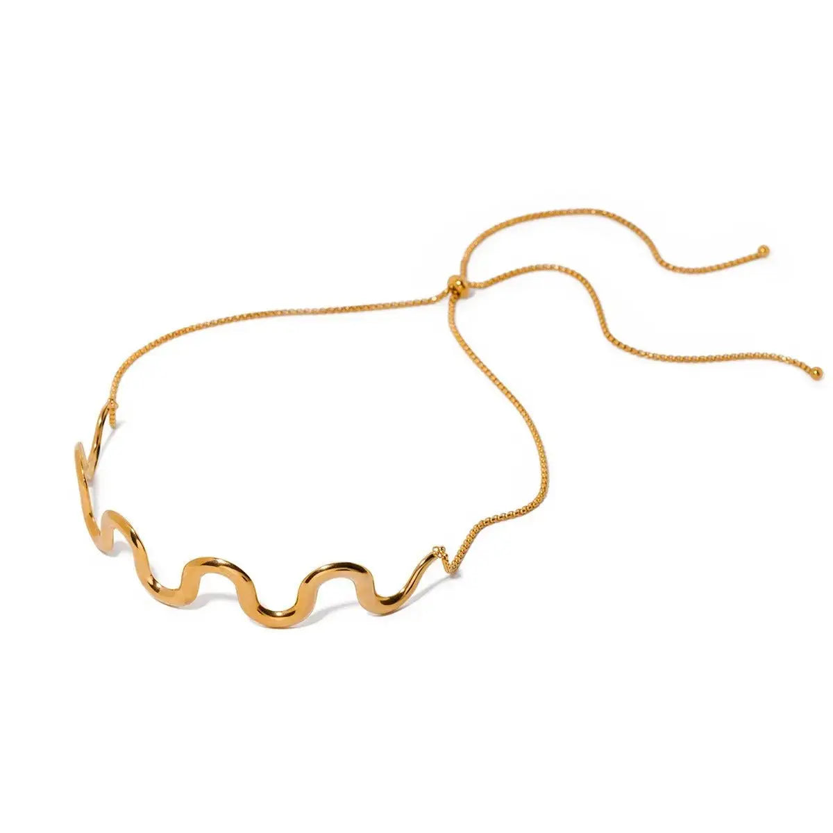 Gold Plated Stainless Steel Wave Pull Necklace Jewelry - FluxDigital