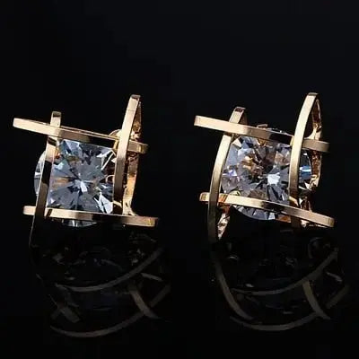 Women's earrings Europe and the new jewelry geometric hollow square triangle zircon earrings fashion banquet jewelry - FluxDigital