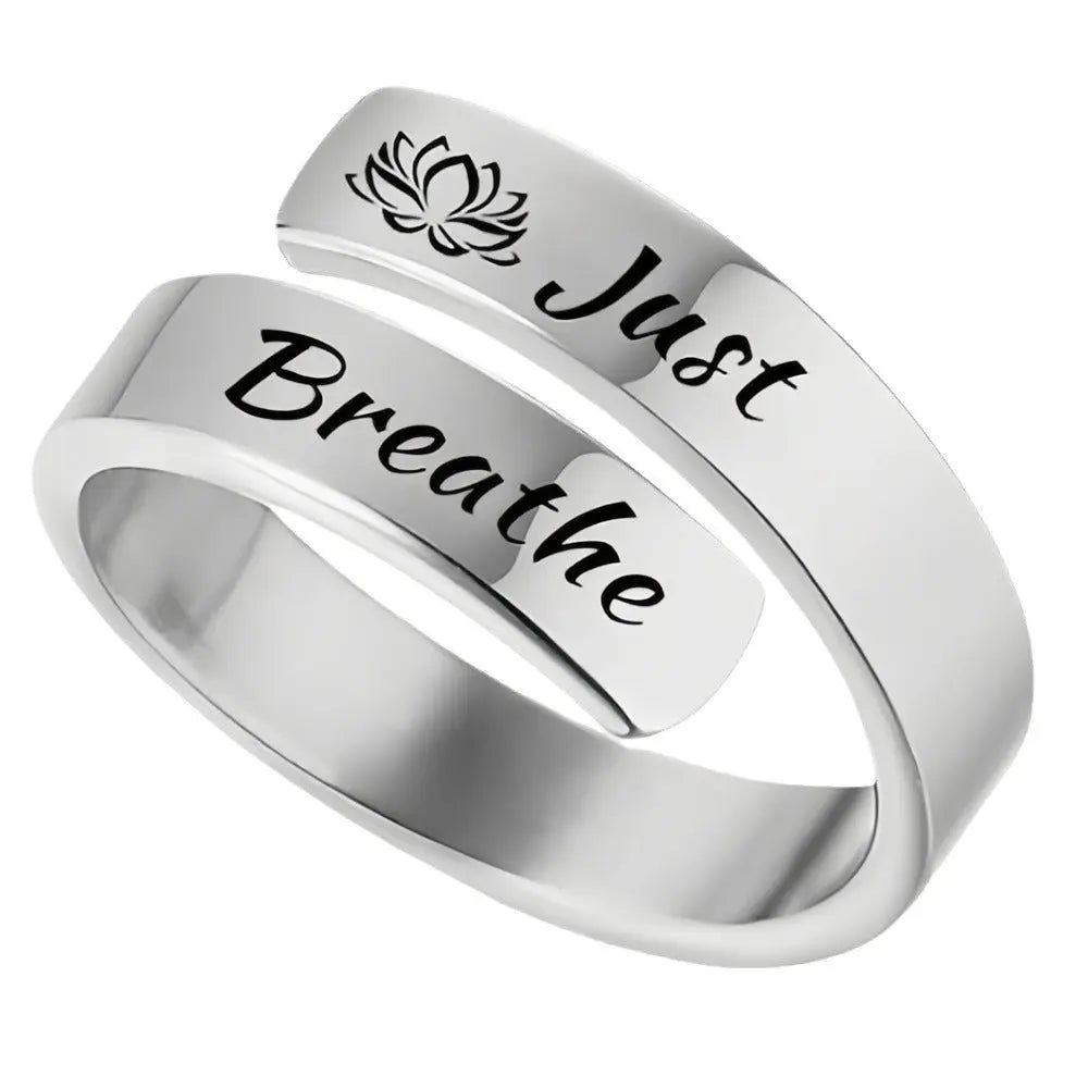 Open mouth jewelry for women Just Breathe letter ring engraved lotus titanium steel jewelry for men - FluxDigital