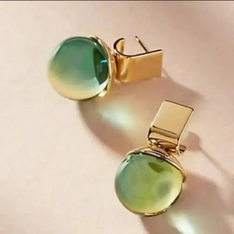 Vintage Green Crystal Round Dangle Earrings For Women Boho Custom Jewelry - FluxDigital