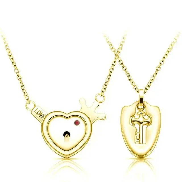 Couple Lovers Jewelry Love Heart Lock Bracelet Stainless Steel Bracelets Bangles Key Pendant Necklace Jewelry - FluxDigital