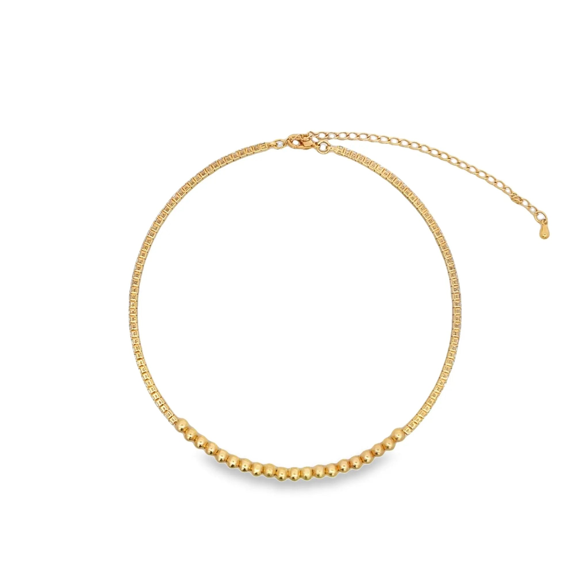 Beaded Neck Choker With Round CZ Stones (H53) - FluxDigital