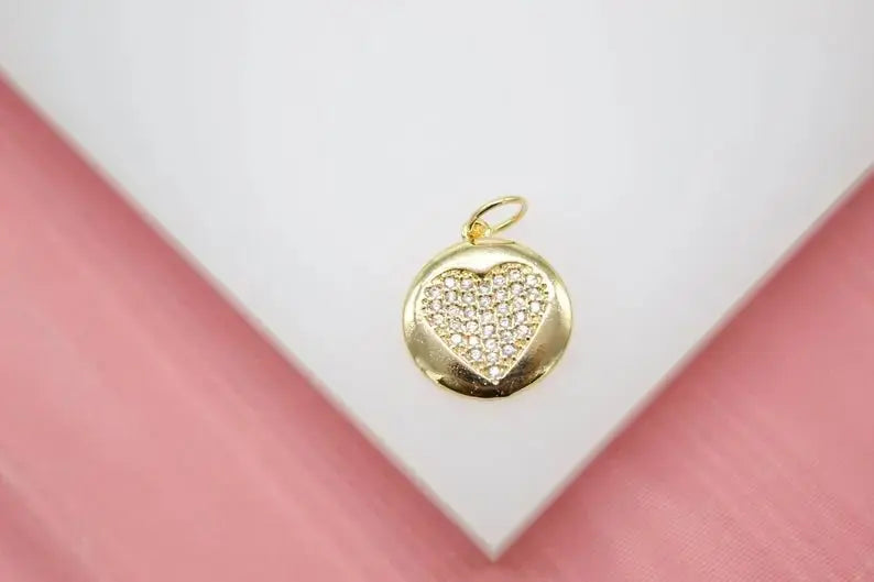 18K Gold Filled Heart Pendant Love Charm With CZ Stones - FluxDigital
