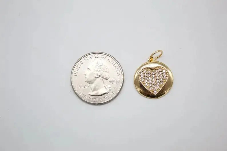 18K Gold Filled Heart Pendant Love Charm With CZ Stones - FluxDigital